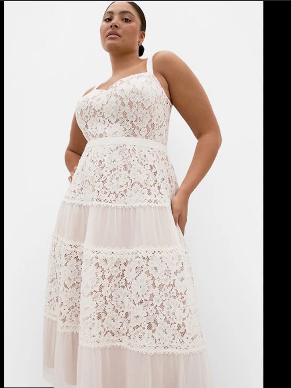 City Chic Rosalyn Lace Cream Beige Tiered Midi Tank Dress L/20 - Picture 12 of 12